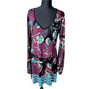 Bisou Bisou Womens Plum Floral Mini Dress Sz L Hippie Boho Mod Dark Fairy Grunge